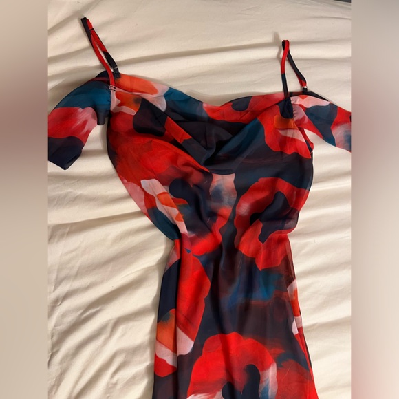 Midi floral sheer slip dress off shoulder - Picture 2 of 3